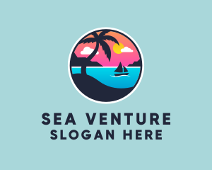 Beach Boat Sunset  logo design