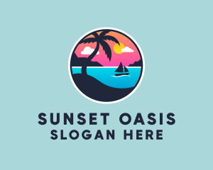 Beach Boat Sunset  logo design