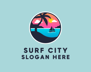 Beach Boat Sunset  logo design