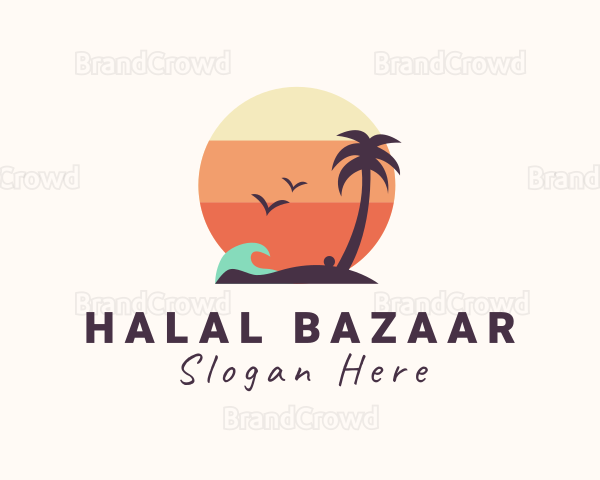 Sunset Palm Tree Island Logo