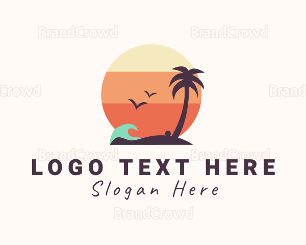 Sunset Palm Tree Island Logo