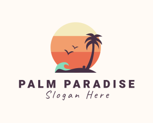 Sunset Palm Tree Island logo design