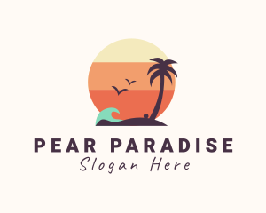 Sunset Palm Tree Island logo design