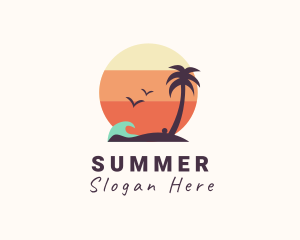 Sunset Palm Tree Island logo design