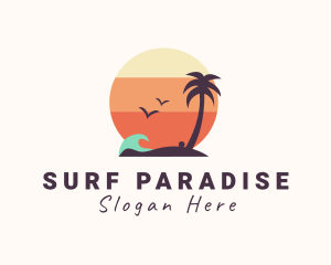 Sunset Palm Tree Island logo design