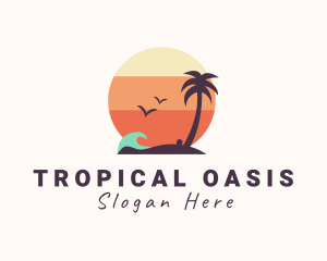 Paradise - Sunset Palm Tree Island logo design