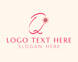 Calligraphic - Pink Flower Letter Q logo design