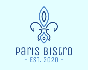 French Restaurant - Blue French Flower logo design