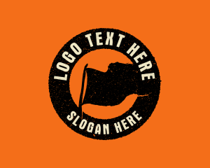 Old Fashioned - Rustic Flag Camping Badge logo design