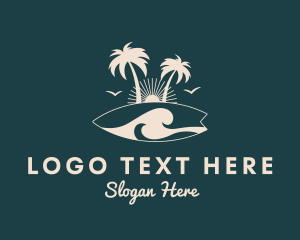 Wave - Surfboard Palm Tree logo design