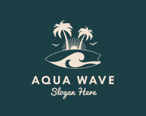 Surfboard Palm Tree logo design