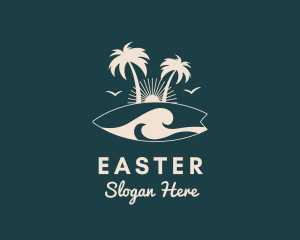 Aqua - Surfboard Palm Tree logo design