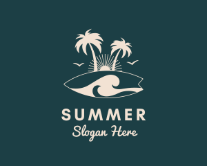 Surfboard Palm Tree logo design