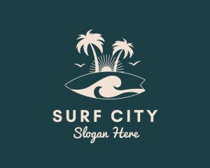 Surfboard Palm Tree logo design