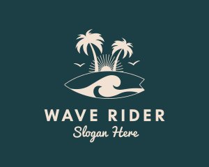 Surfboard Palm Tree logo design