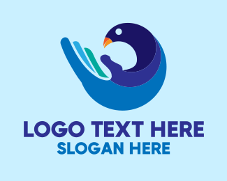 Hand Blue Bird logo design