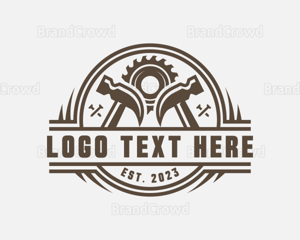 Saw Blade Hammer Woodwork Logo