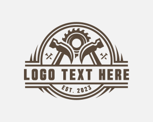Log - Saw Blade Hammer Woodwork logo design