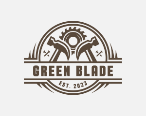 Saw Blade Hammer Woodwork logo design