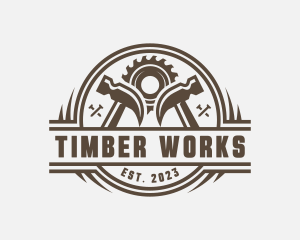 Saw Blade Hammer Woodwork logo design