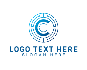Tech Circuit Letter C logo design
