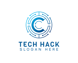 Hack - Tech Circuit Letter C logo design