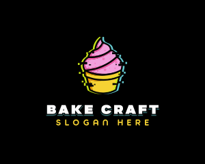 Cupcake Dessert Glitch logo design