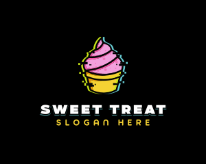 Cupcake Dessert Glitch logo design