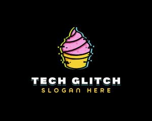 Cupcake Dessert Glitch logo design