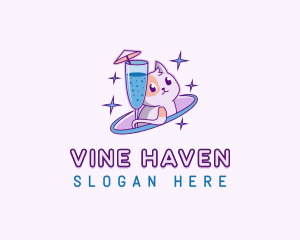 Cute Cat Drink logo design