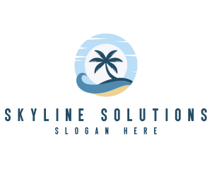 Palm Tree Island Wave logo design