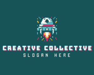 Gaming Spaceship Pixel logo design