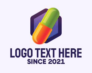 Drugstore - Hexagon Medication Pill logo design