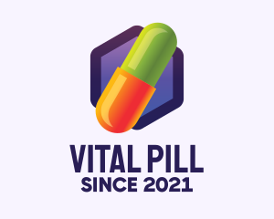 Pill - Hexagon Medication Pill logo design