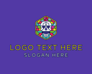 Hexagonal - Stained Glass Skull logo design