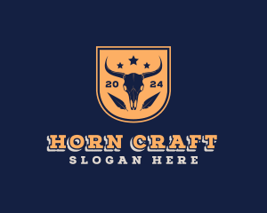 Animal Skull Horn Shield logo design