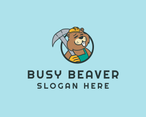 Beaver - Mining Pickaxe Beaver logo design