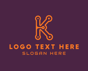 Flatline - Digital Circuit Letter K logo design