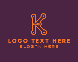 Negative Space - Digital Circuit Letter K logo design