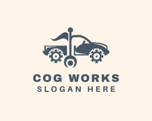 Mechanic Cog Pickup Truck logo design