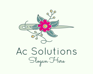 Floral Stitching Needle logo design