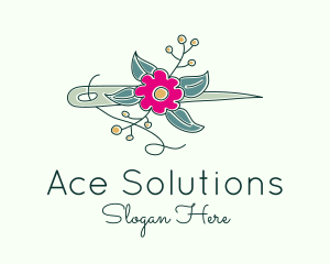 Floral Stitching Needle logo design