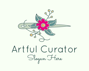 Floral Stitching Needle logo design