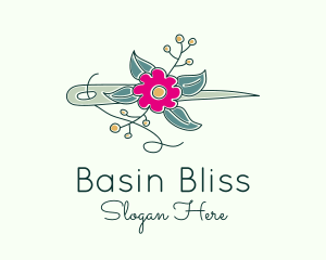 Floral Stitching Needle logo design