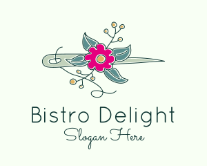 Floral Stitching Needle logo design