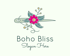 Floral Stitching Needle logo design