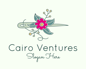 Floral Stitching Needle logo design