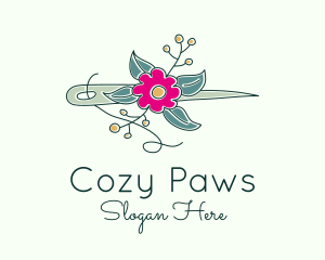 Floral Stitching Needle logo design