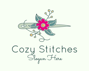 Floral Stitching Needle logo design