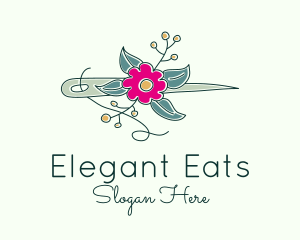 Floral Stitching Needle logo design